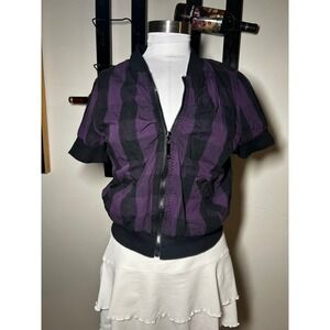 Ashley by 26 International Purple Black Plaid Short Sleeve Bomber Jacket Large